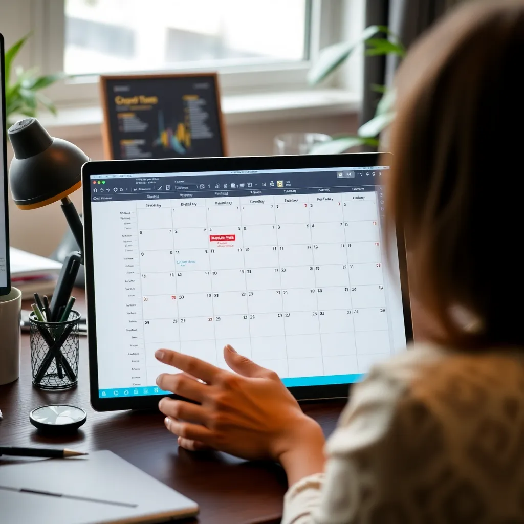 Profesionál efektívne organizujúci svoj pracovný deň pomocou kalendára a digitálnych nástrojov